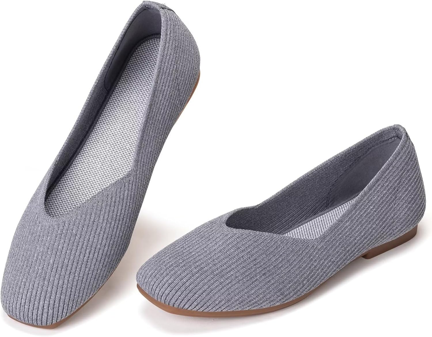 Womens Casual Flat Shoes Square Toe Shoes Knitted Work Flat Comfort Dressy Flat Shoes for Daily Washable