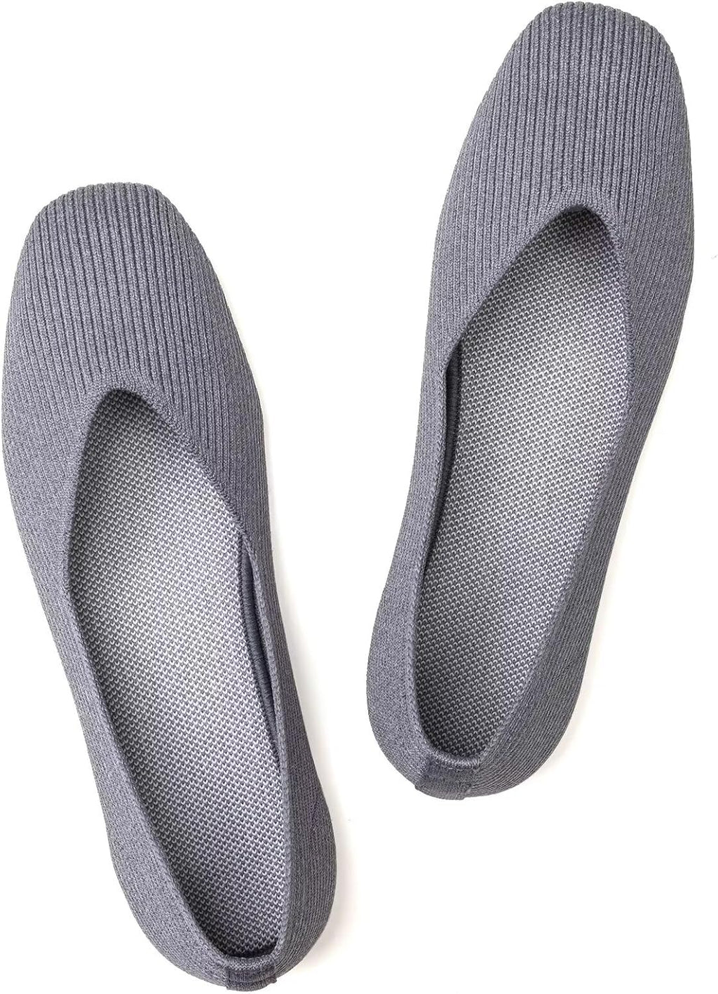 Womens Casual Flat Shoes Square Toe Shoes Knitted Work Flat Comfort Dressy Flat Shoes for Daily Washable